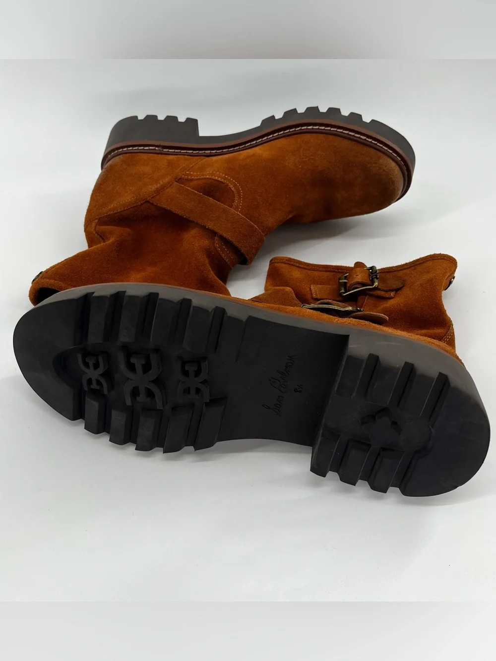 Sam Edelman Kinsley Amber Brown Suede Biker Boots Size 8.5 - LIKE NEW